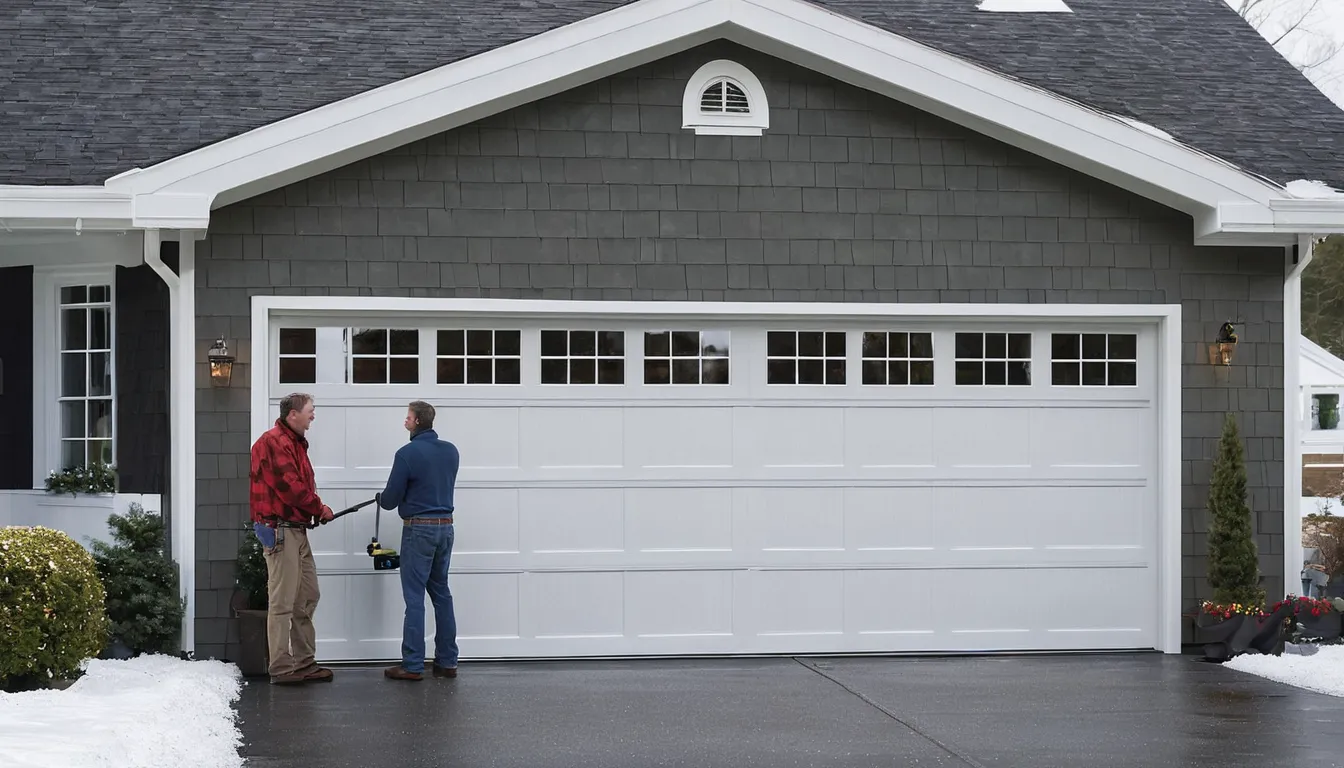 A friendly provider fitting a new insulated garage door on a family home in Norristown